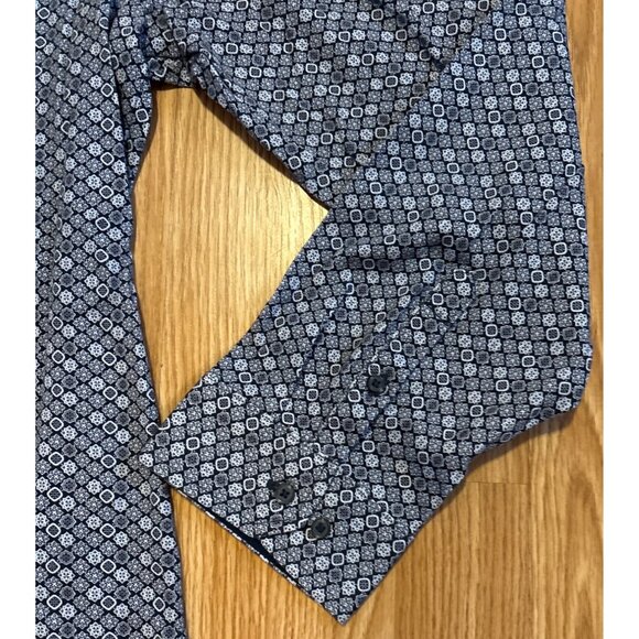 English Laundry Dress Shirt Men XXL Long Sleeve Button Down Geometric Navy White - Picture 3 of 9